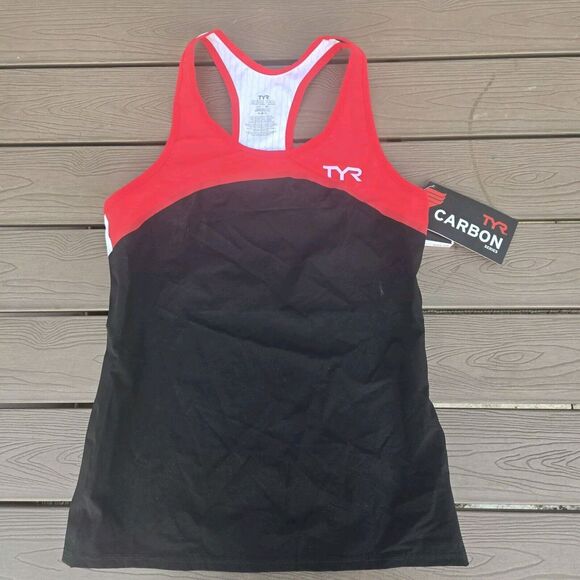 TYR Women's Triathlon Black/Red/White Tank Singlet Tri Top CARBON Sz XL New - Picture 1 of 3